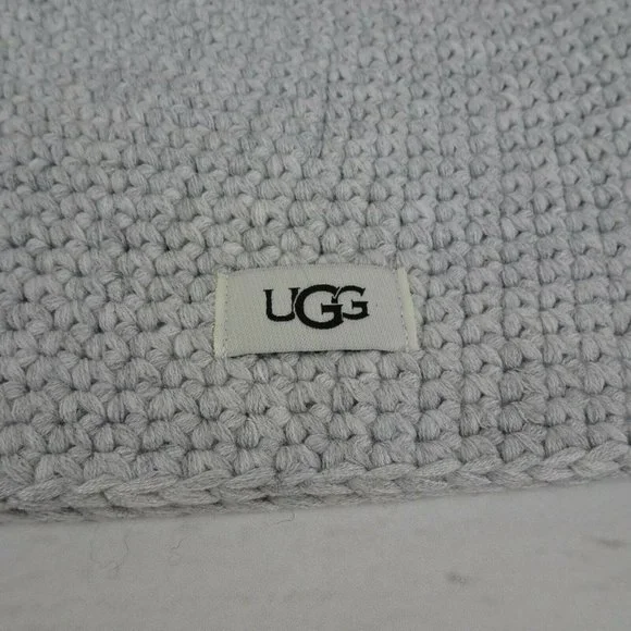 New UGG Pom Pom Knit Beanie Women's Men's Unisex Wool-Blend Logo OS Heather Grey - Picture 3 of 10